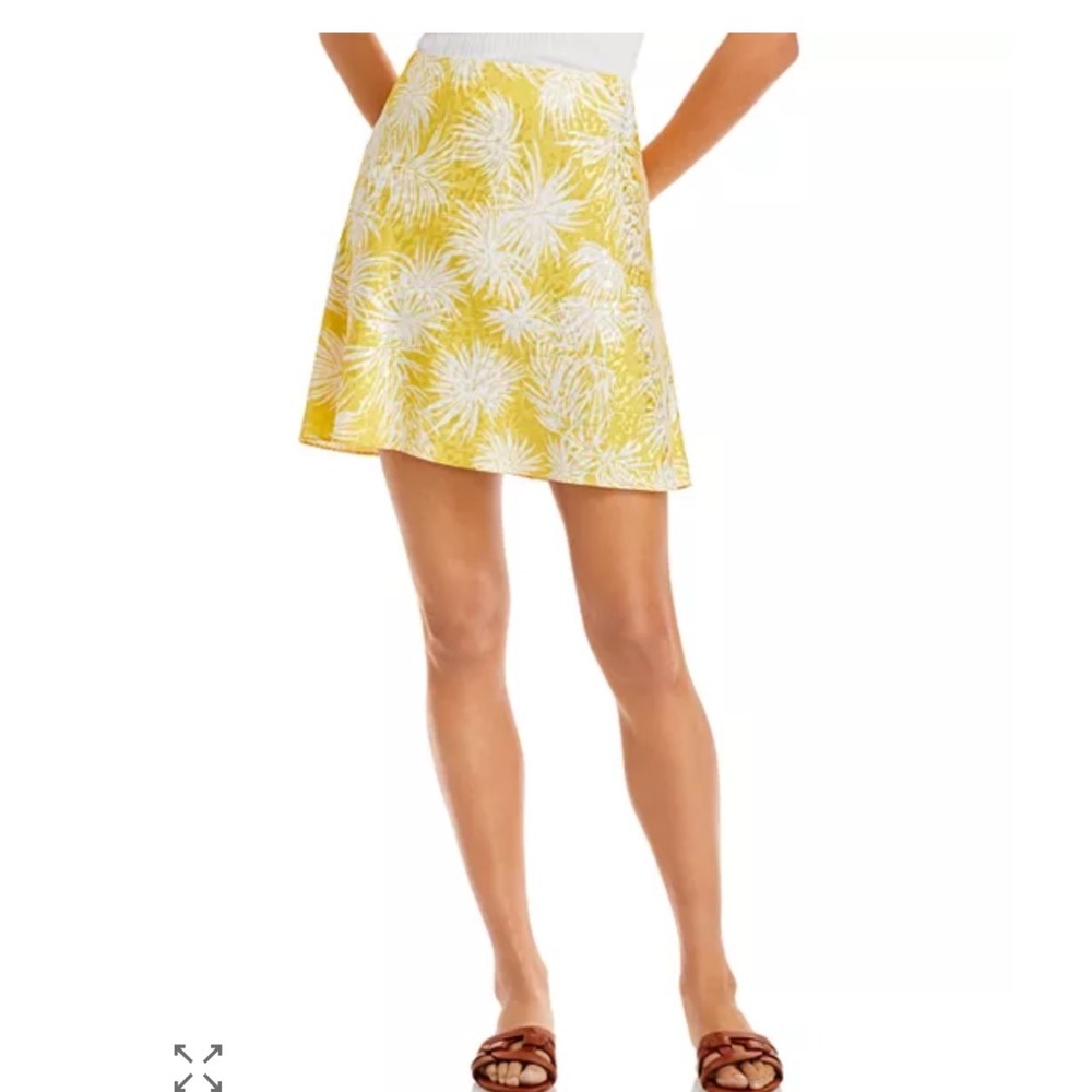 Rebecca Taylor Yellow Floral Jacquard Mini Skirt – S/M Mustard Gold A-Line